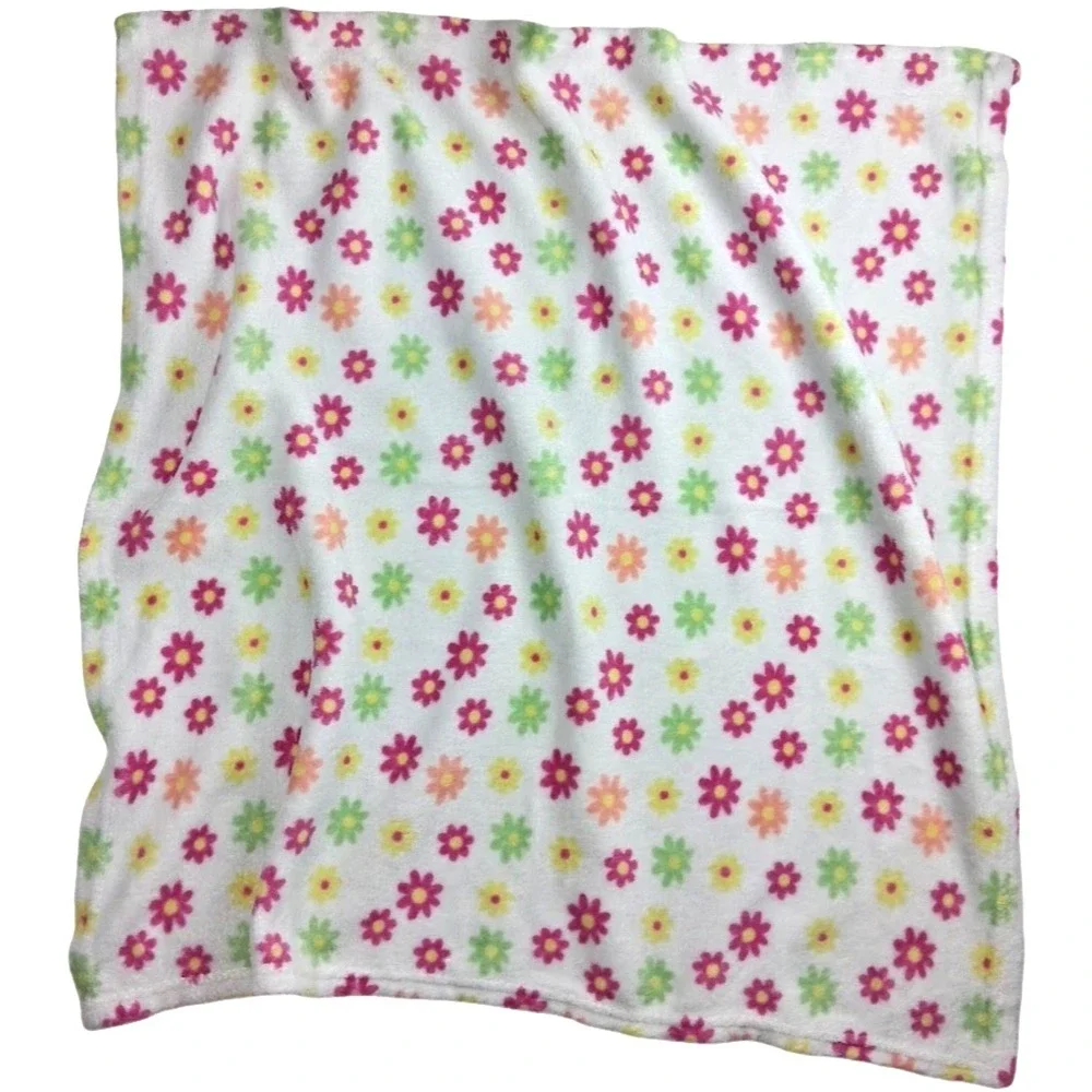 Zak & Zoey White Flower Baby Girl Blanket Pink Yellow Green Orange Neon Soft And